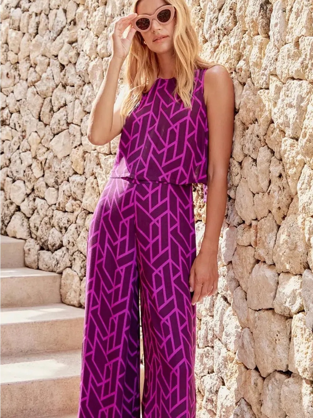 Mister Zimi Purple and Pink Geometric Maxi Jumpsuit